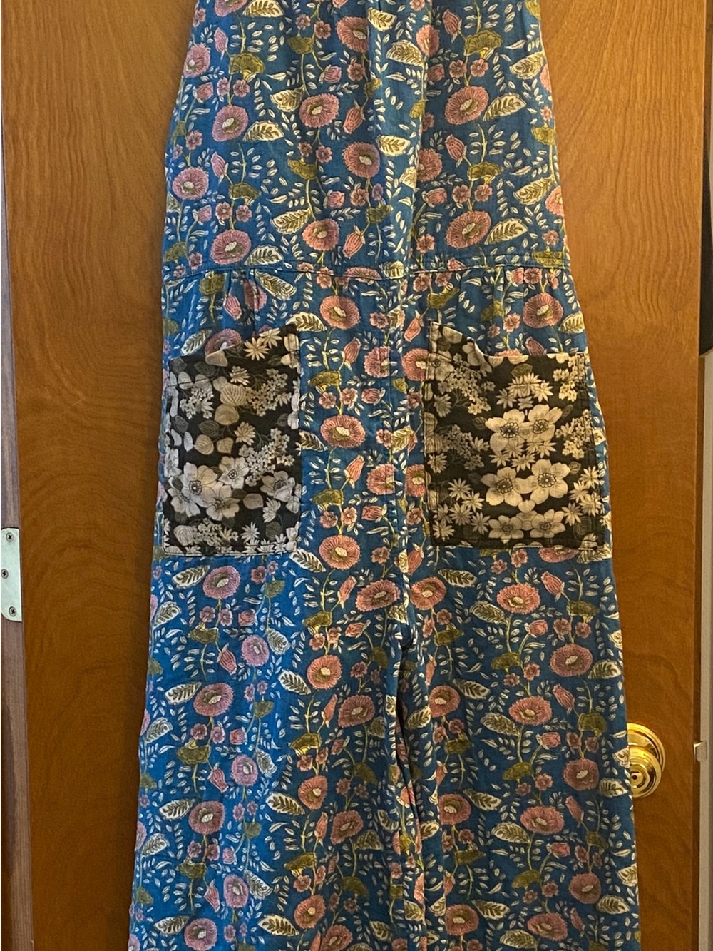 NATURAL LIFE Blue Floral Maxi jumpsuit with Black Contrast Pockets - Picture 2 of 9
